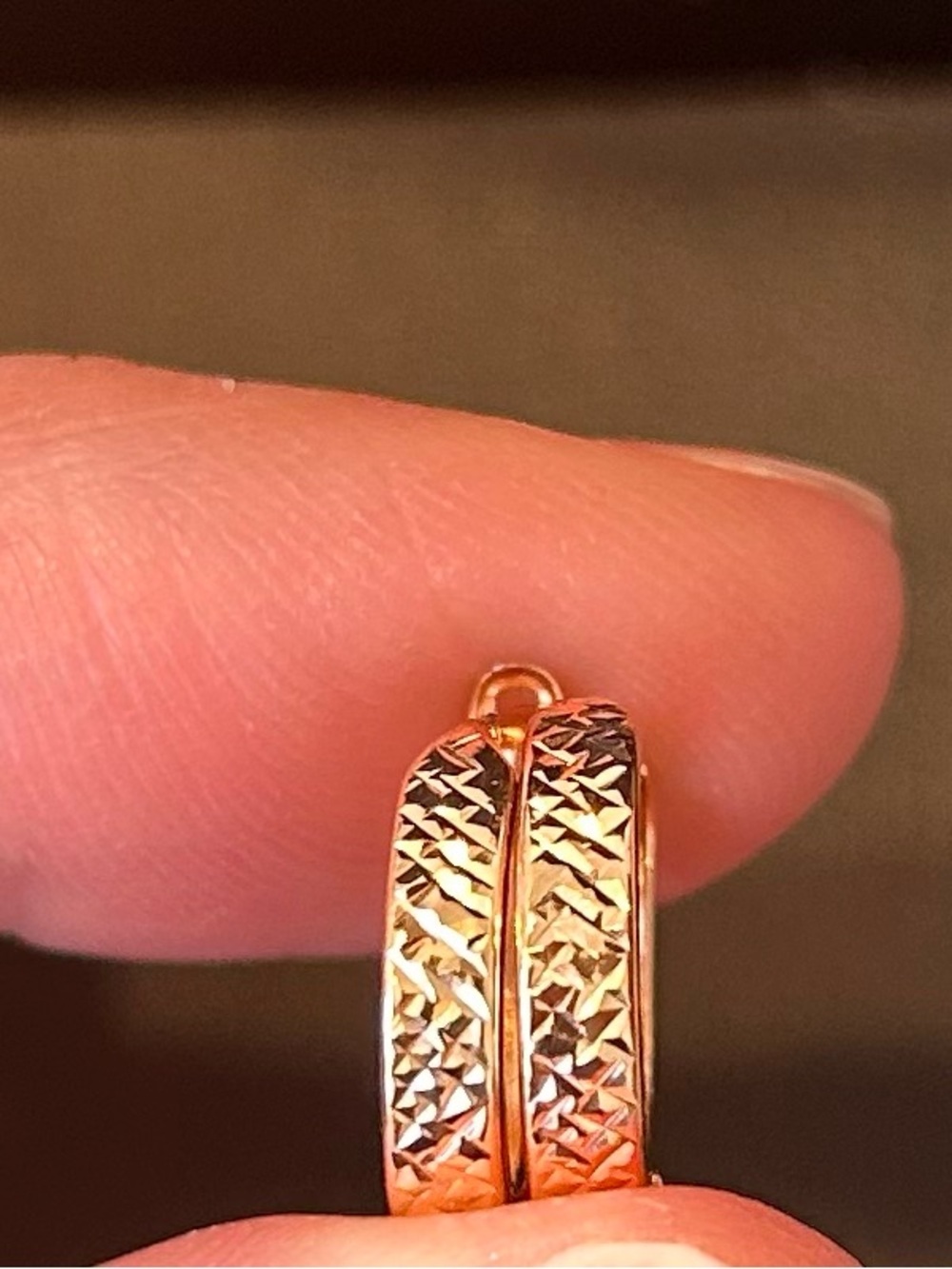 10k Textured Rose Gold Huggie Hoops - Women Jewelry - Picture 2 of 6